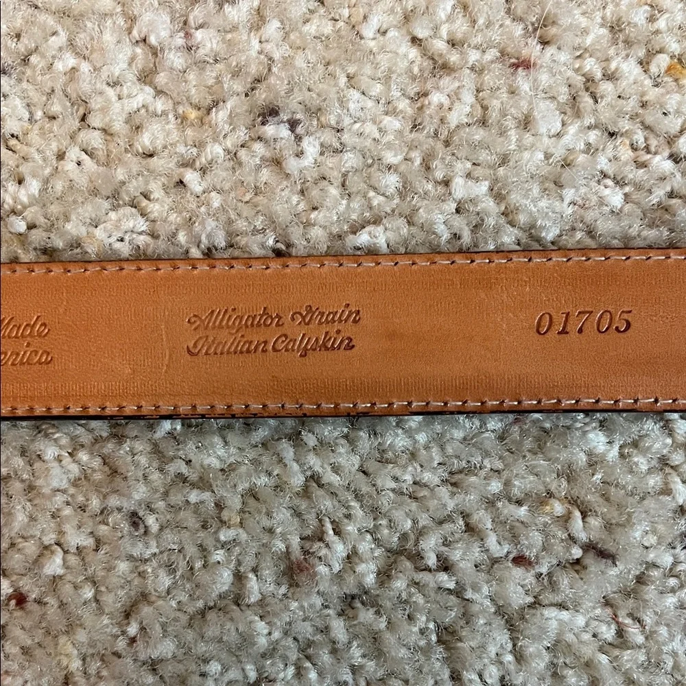 Martin Dingman Men’s Alligator Grain Black Leather Belt with Gold Buckle